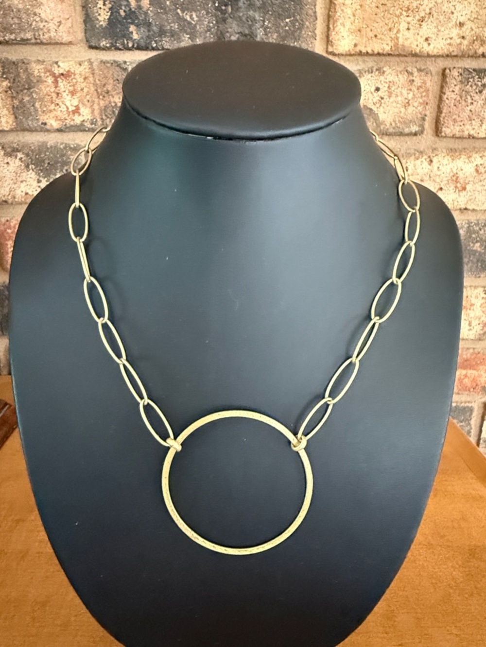Gold Tone Paperclip Chain with Circle Pendent